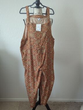 Lularoe Juliet Printed Utility Jumpsuit Overalls- Rust Paisley